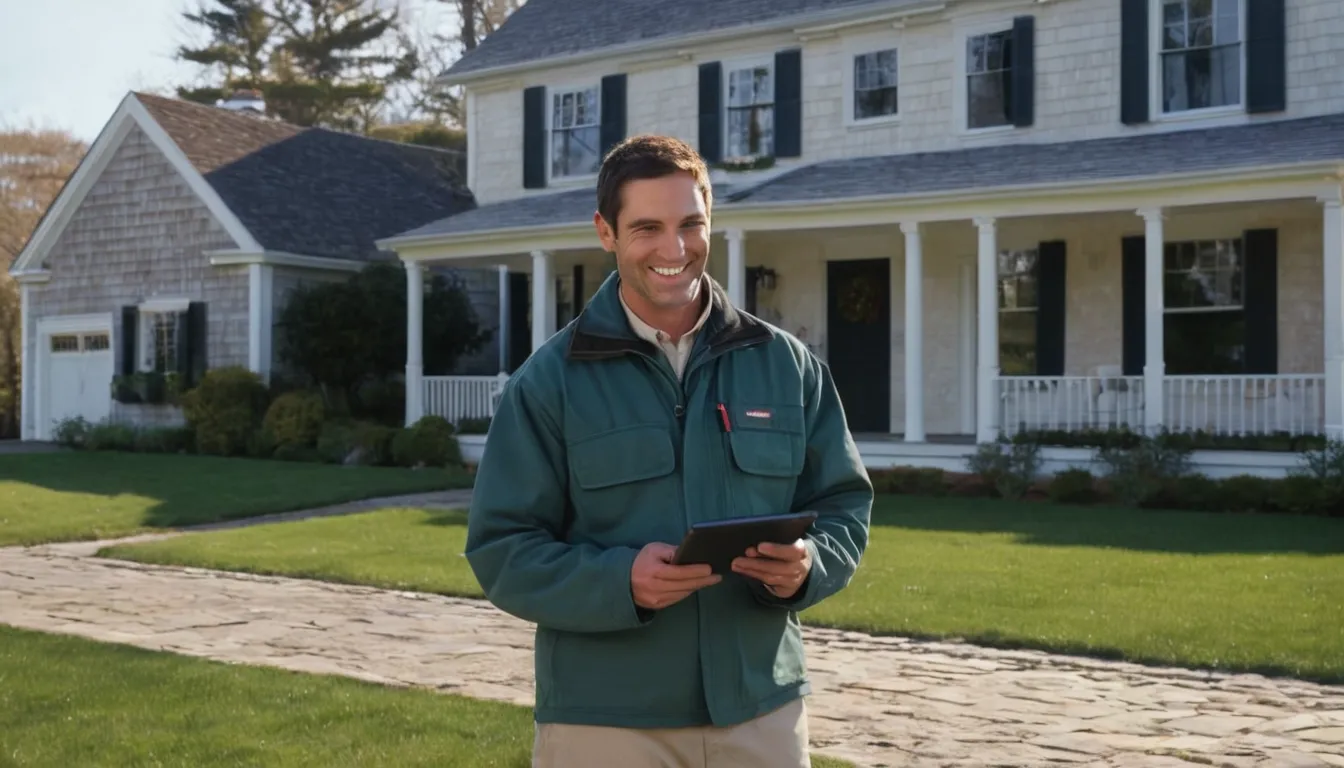 A friendly local pest control provider talking with a homeowner at the front door of a home in Danbury
